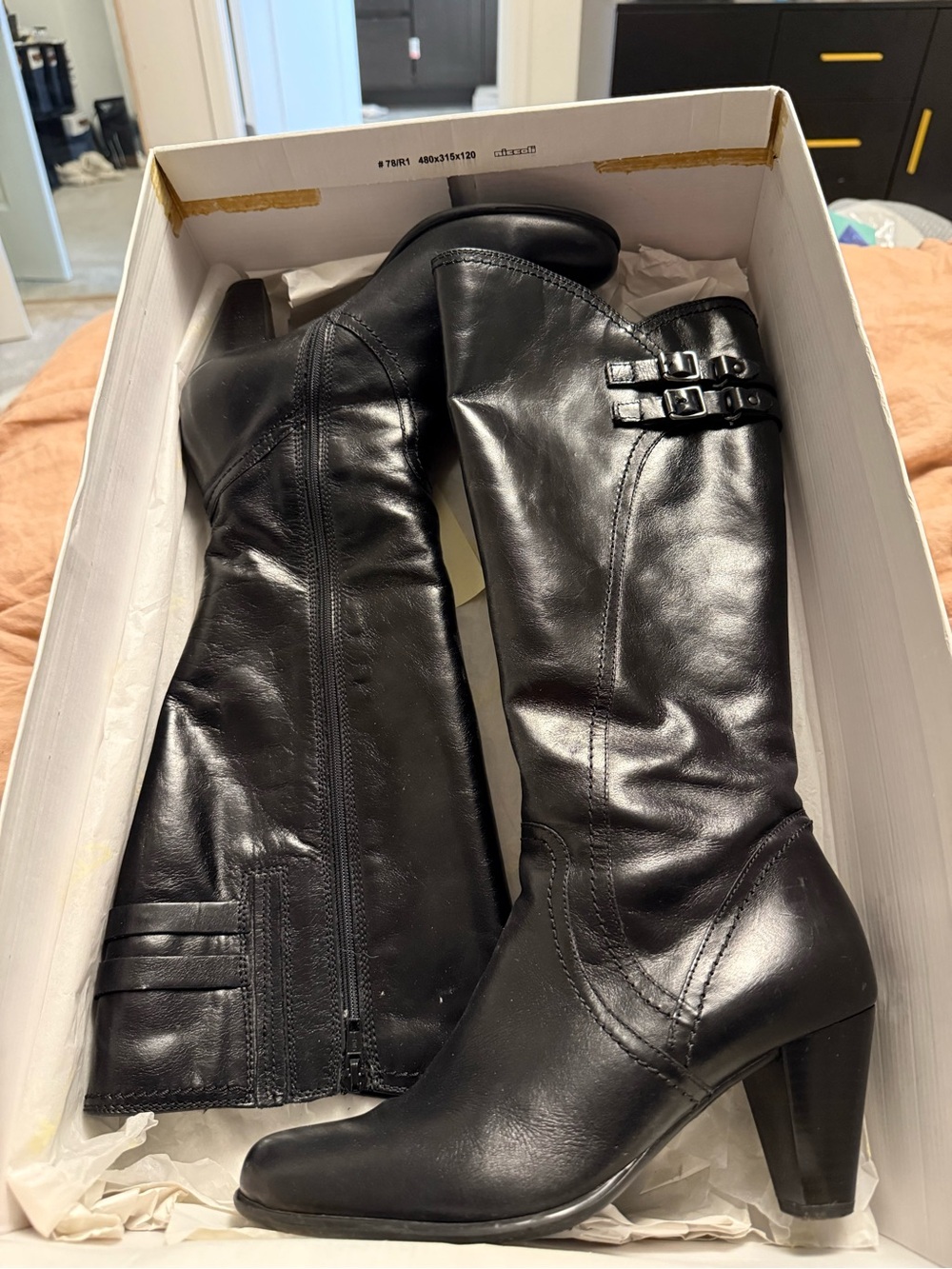 Black Leather Mid-Calf Women's Heeled Boots- Clarks Artisan Collection